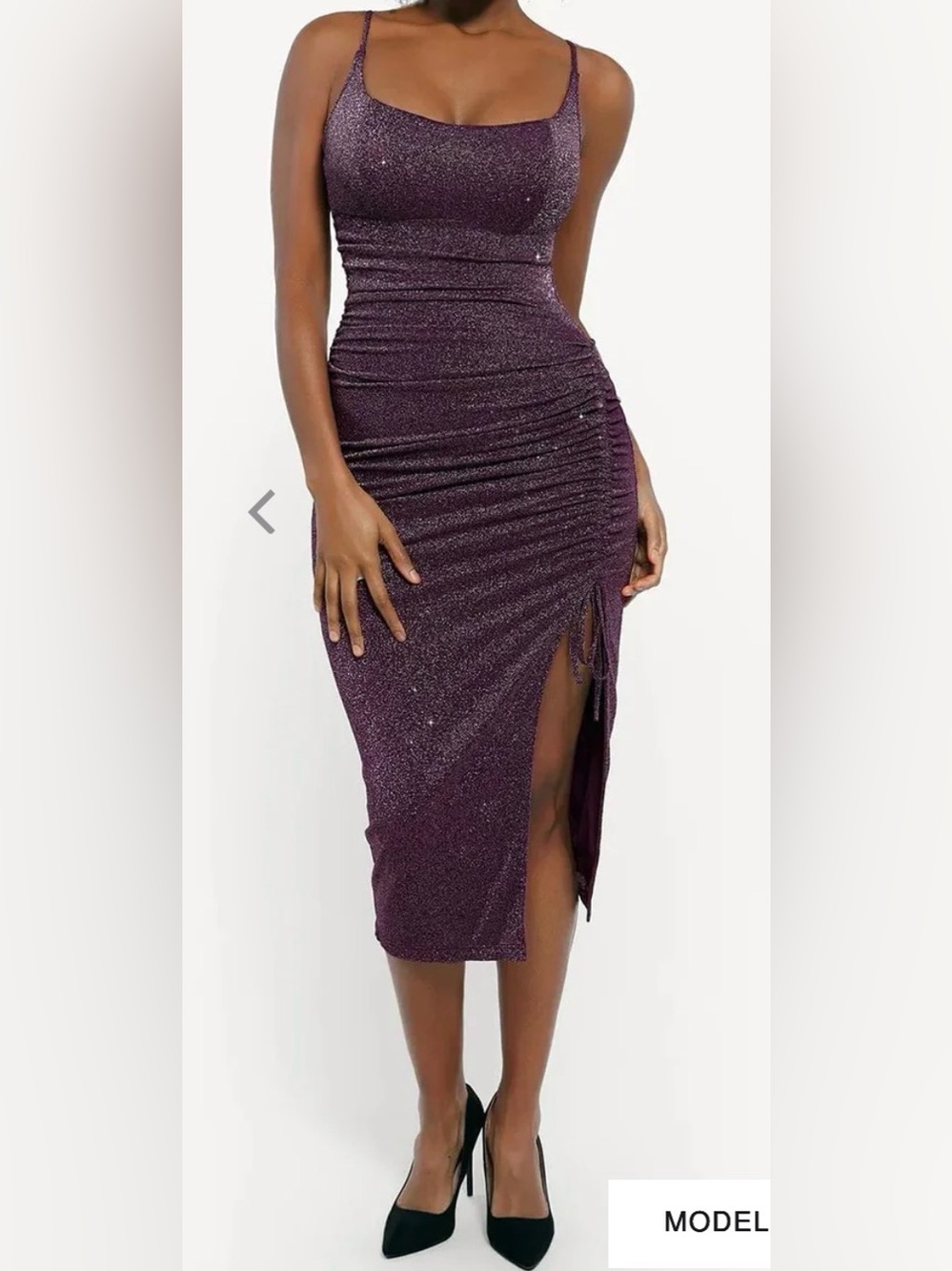 Popilush Sparkle Purple Midi Dress Side Slit  & built in shapewear size XXL NEW - Picture 2 of 5
